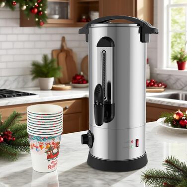 Глювайнер Cecaylie: диспенсер для гарячої води та глінтвейну з нержавіючої сталі, 10л, з термостатом та краном