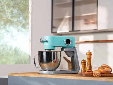Кухонна машина 5л для замішування тіста: хліб, піца, з таймером, 8 швидкостей, нержавіюча чаша, гак, вінчик, міксер (блакитна)