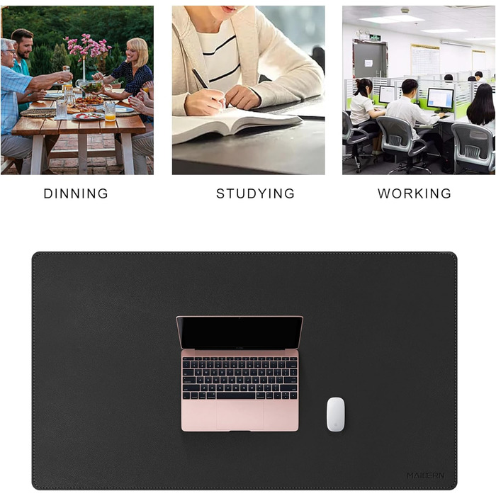 Килимок для столу MAIDERN XXL 100x60 см — двосторонній підкладник зі шкіри та корка, водонепроникний килимок для миші для офісу, дому та геймінгу, чорний