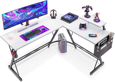 Стіл для ігор, комп'ютерний стіл, ігровий стіл, круглий кут, полиця для монітора, 127 x 127 см, чорний (147 x 120 см, 3 білі)