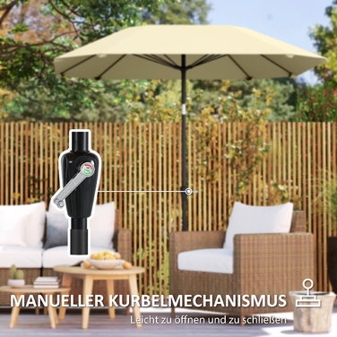 Outsunny parasol Ø233 см, парасолька з функцією складання, восьмикутний балкон парасолька пляжна парасолька вітрозахисна стайня ринок парасолька кривошипний парасолька сонцезахисний для пляжу балкон тераса сад, бежевий