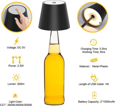 Акумуляторна LED-лампа Antela для дому та вулиці, диммер, 3 кольори, IP44, метал, 2 шт.