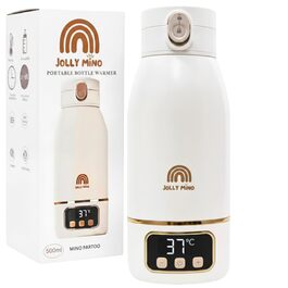 Jolly Mino: Портативний підігрівач пляшок 500 мл – Бездротовий, з нержавіючої сталі, для дитячого харчування та води – Ідеальний для подорожей, авто та літака
