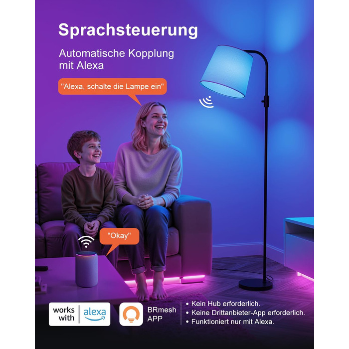 Світлодіодна торшер DUSKTEC RGB для вітальні, смарт-лампа з димером, керування через додаток, тепле та холодне біле світло, 10W, 1200LM, аркова лампа для читання, приліжкова лампа