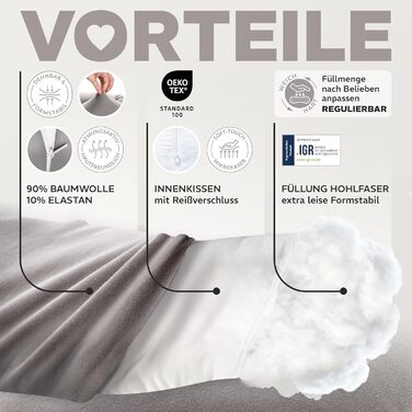 Подушка для годування та вагітності sei Design XXL (190x35 см), ергономічна подушка для сну з чохлом з органічної бавовни муслін, сріблясто-сіра