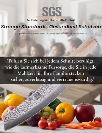 Японський ніж Сантоку 18 см з VG-10 сталі Дамаск (67 шарів), професійний кухонний ніж, ідеальний для дому та як подарунок