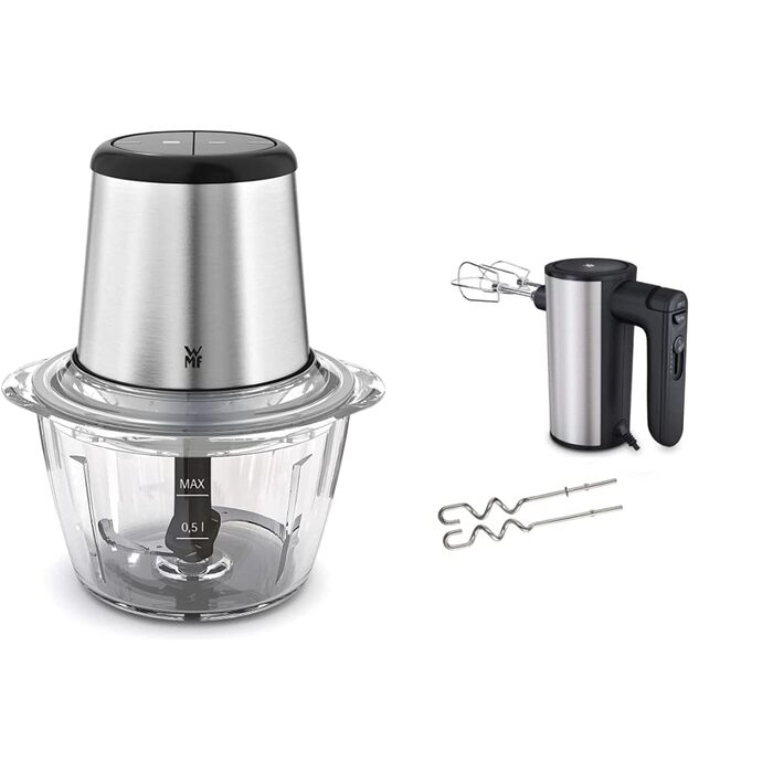 WMF Kult X Електричний подрібнювач – міні-подрібнювач та блендер з скляною чашею та лезами з нержавіючої сталі, для овочів, трав та горіхів, посудомийна машина, компактний, довговічний