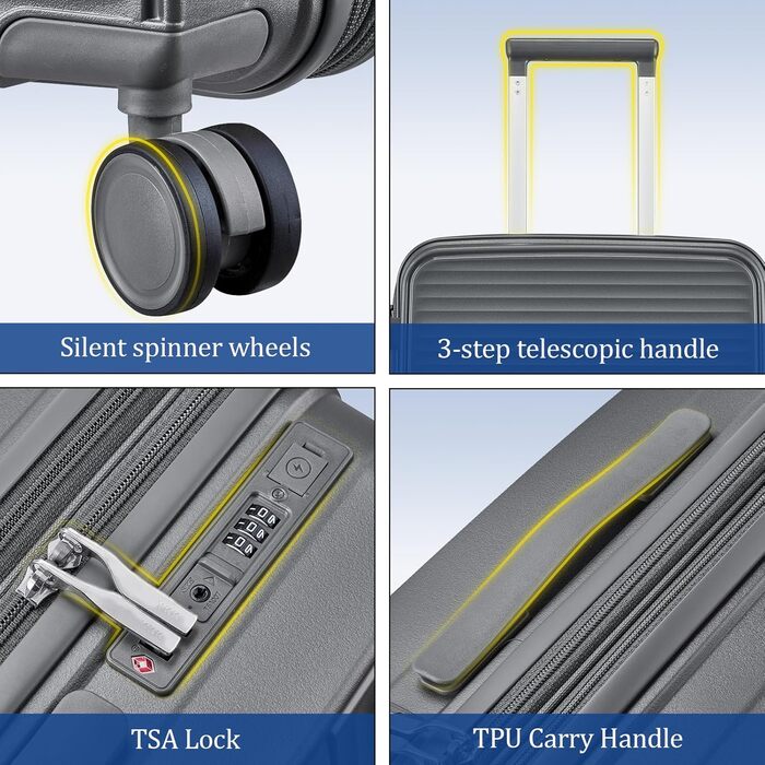 Набір валіз Joyway 4 шт. з жорстким корпусом та TSA-замком, розширюваний, сірий колір