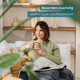 Електрична ковдра Beurer HD 80 з 6 рівнями нагріву, автоматичним вимкненням та системою безпеки, з матеріалів вторинної переробки, Cord Dark Grey