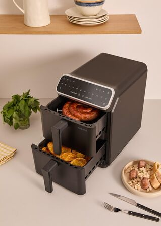 Фритюрниця без олії з пароваркою, 4.2л, 6 програм, скло, 1300W (11.2л Dual Stack, чорний)