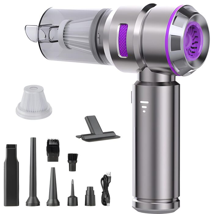 Бездротовий портативний автомобільний пилосмик Mini-Handstaubsauger, потужність 23000Па, циклонна система, USB-зарядка, для авто, дому та офісу (Сріблястий фіолетовий)