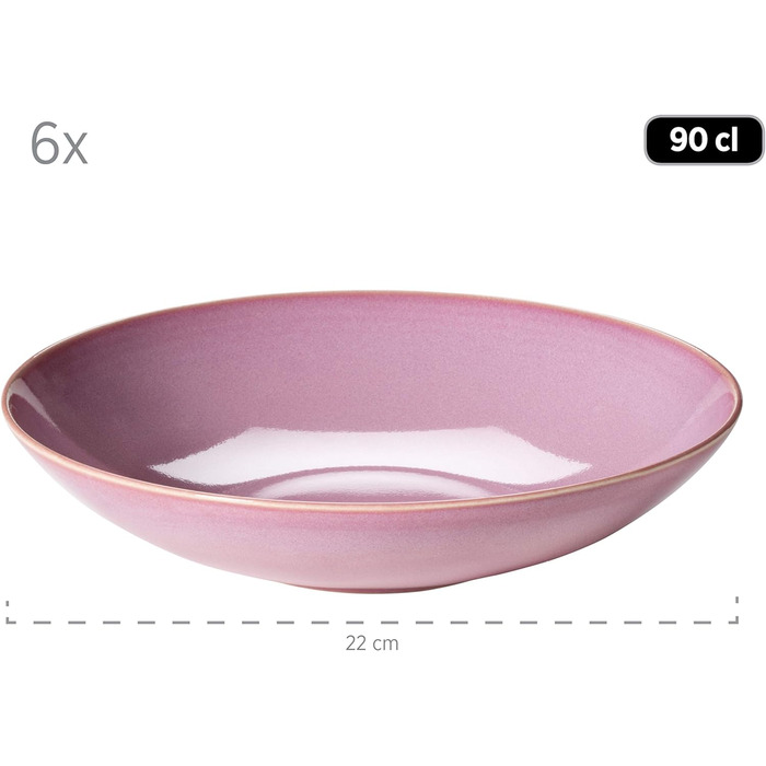 Набір тарілок Ossia на 6 осіб у середземноморському вінтажному стилі, сучасний обідній сервіз із 12 предметів із суповими мисками та обідніми тарілками, керамограніт (рожевий), серія 931946