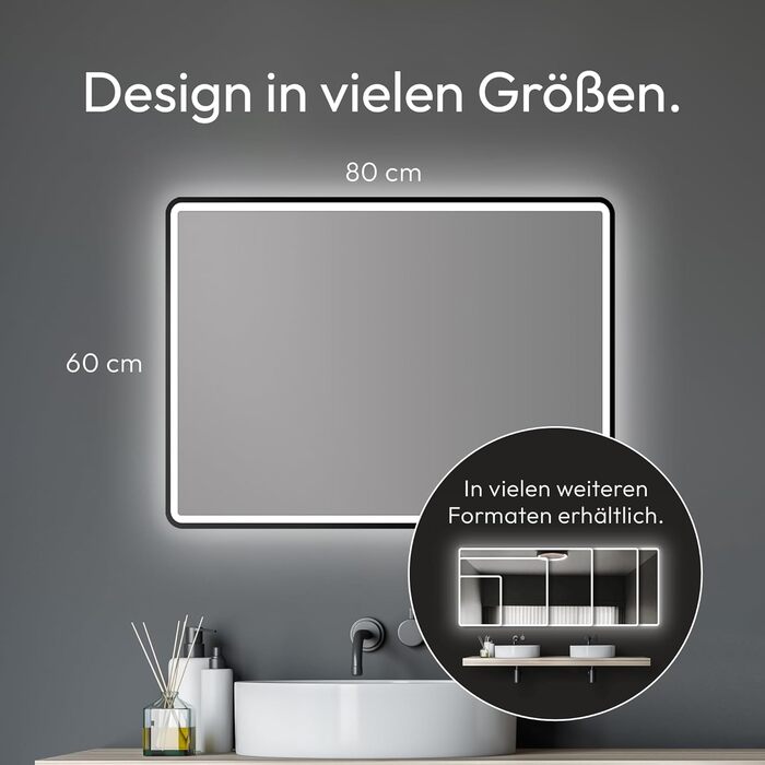 Дзеркало для ванної кімнати Talos Black Moon LED 120x70 см з підсвічуванням, вологостійке (алюмінієва рама, нейтральне світло)