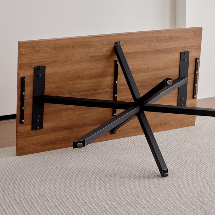 Сучасний прямокутний стіл з МДФ-плитою та чорними металевими ніжками, для вітальні або кухні, 140x78x77 см, темний дуб, структура темного дуба