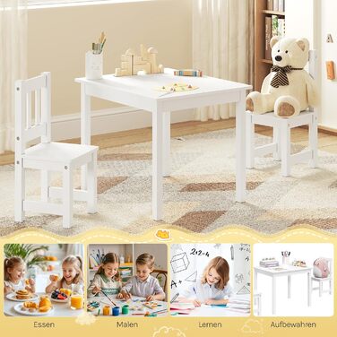 Дитячий стіл і 2 стільці WOLTU - комплект для дитячої кімнати, ігрової зони, садочка. Підходить для дітей від 2 років, білий.