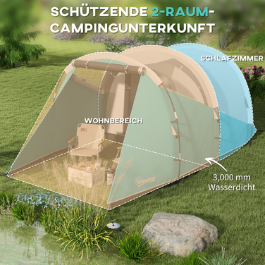 Тунельний намет Outsunny на 5 осіб, 180H x 460L x 230W см, стійкий до ультрафіолету, з кілочками, відтяжками, сумкою для перенесення, водовідштовхувальним, синій