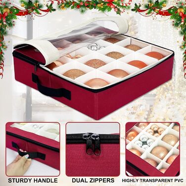 Коробка для прикрас на ялинку VERONLY з перегородками, складана, з ручками та кришками (4 шт., червона)