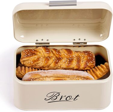 Хлібниця Тео і Клео з кришкою, велика металева коробка для хрусткого хліба, Коробка для зберігання хліба Хлібниця, хліб і печиво для тривалого зберігання і зберігання в сухому стані, Ретро дизайн (чорний-31 см) (бежевий-31 см)