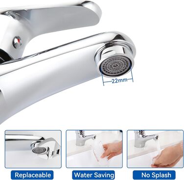 Змішувач для ванної кімнати Auralum з витяжною штангою, однорідний змішувач для раковини, хром, одноручний змішувач для раковини, змішувач для ванної кімнати, змішувач для раковини, для ванної кімнати (без зливного комплекту)