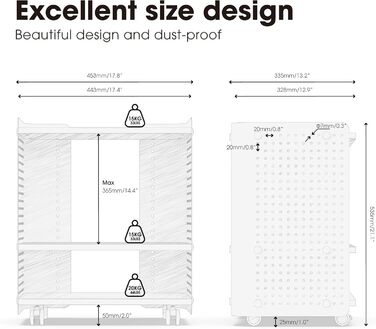 Стіл для принтера Fenge з колесами, мобільний тримач для принтера з перфорацією, 3 рівні, стійка для принтера/роликовий контейнер з органайзером, полиця, шафа для документів, для офісу та дому, 45,3x33,5x53,5 см (Дуб+Білий)