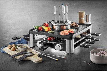 Станція WMF Lumero 3в1 Gourmet: Ракле-Фондю, електрична, для 8 осіб, регулювання температури, LED-підсвітка, 1800 Вт, нержавіюча сталь матова