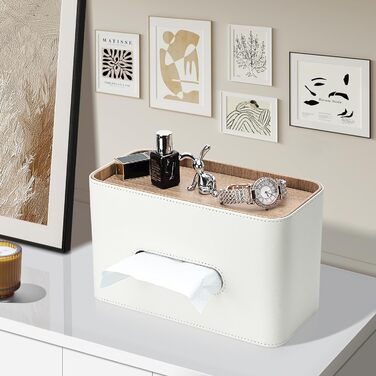Скляниця для серветок GORESE з підносом, шкіряна, для офісу, дому, авто, ванної кімнати. Білий колір