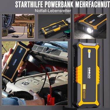 Powerbank Starthilfe GOOLOO GP2000 для автомобілів: 4000A, USB-швидка зарядка, LED, кабель для підзарядки, 8.0L бензин/6.0L дизель
