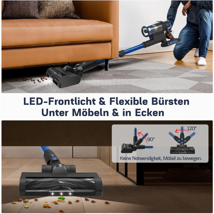 Бездротовий пилосос Nigecue 550W з акумулятором, 45000Pa, 60 хвилин роботи, Smart-дисплеєм, антизаплутувальною щіткою, 1.5L контейнером для сміття, для твердих поверхонь, килимів та шерсті тварин