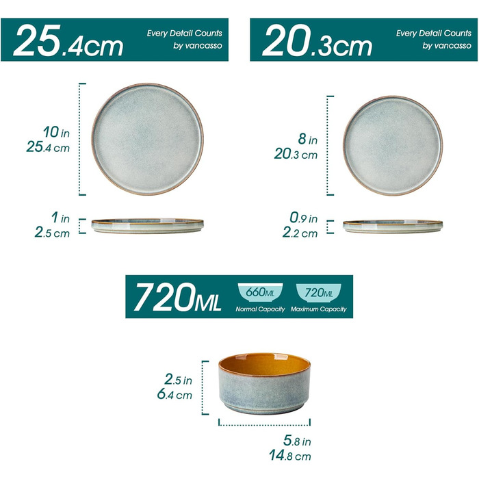 Набір посуду Vancasso Steingut, 24 елементи, на 8 осіб, блакитний, преміум-якість, серія ONION. Тарілки, салатники, миски. Галактичний дизайн.