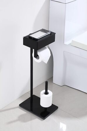 Дизайн Day Moon, окремий тримач для туалетного паперу з полицею, Туалетний папір і серветки, що змиваються, нержавіюча сталь з мармуровою підлогою, органайзер для ванної кімнати-матово-чорний (чорний)