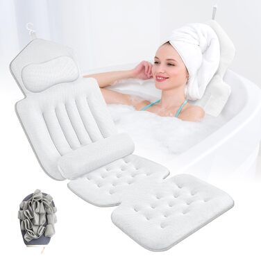 Подушка для ванни повномірна 134x41 см з підголівником та підтримкою попереку, швидковисихаюча, гіпоалергенна, з гачком та рукавичкою для ванни
