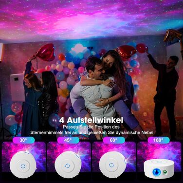 Проєктор зоряного неба Smart Sternenhimmel WiFi з пультом, додатком та голосовим керуванням, 16 млн кольорів, тихий (25 дБ), 4 кути нахилу - білий