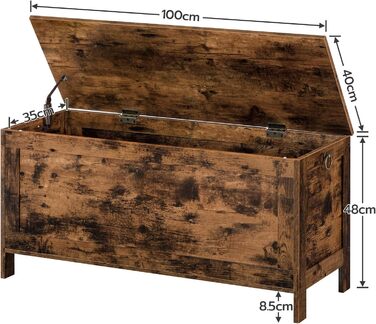 HOOBRO Скам'янка-лавка з ящиком для зберігання, іграшкова скриня з кришкою, полиця для взуття, скам'янка-скриня, міцна, безпечні петлі, спальня, вітальня, 76 см, білий EWT75CW01G1, білий (100 x 40 x 48 см, темно-коричневий)