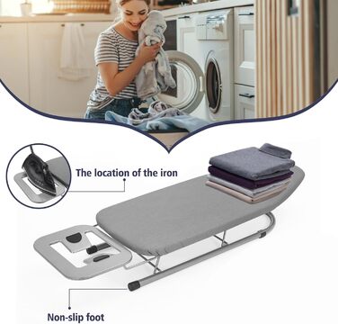 Прасувальна дошка Rainberg Tisch-Bügelbrett: компактна, сіра, 76 x 30 см, з бавовняним покриттям та підставкою для праски