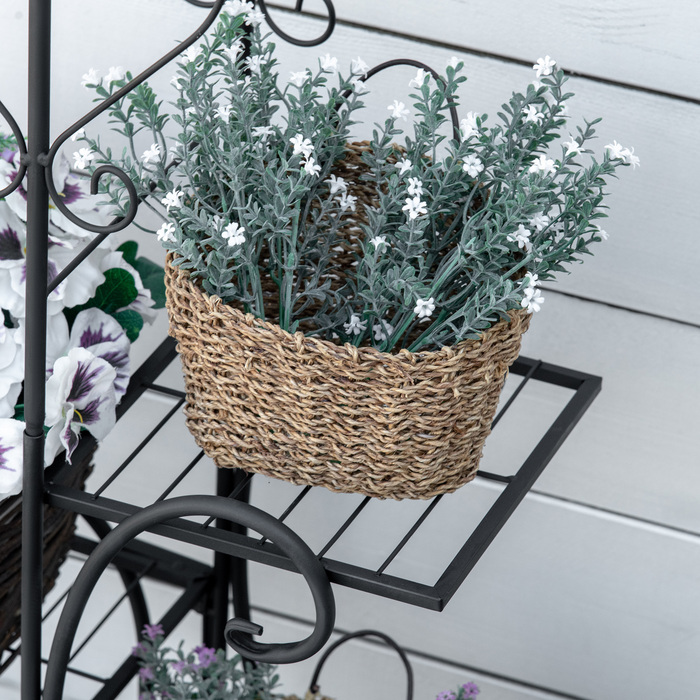 Металевий багатоярусний стійка-підставка для квітів (4 полиці), підставка-сходинки для рослин, для дому, саду та балкона, чорна, 45 x 24,5 x 80 см