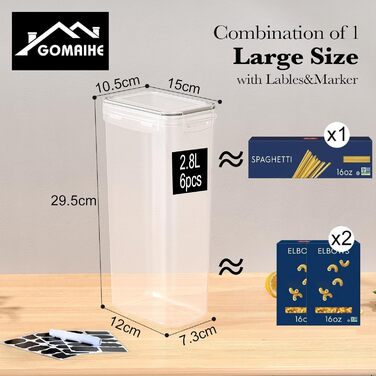 Набір контейнерів для зберігання GoMaihe 12 шт: повітряно-щільні, 800 мл, з етикетками. Підходять для круп, цукру, спецій. Без BPA, можна мити в посудомийній машині. Чорний колір, об'єм 2.8л (6 шт).