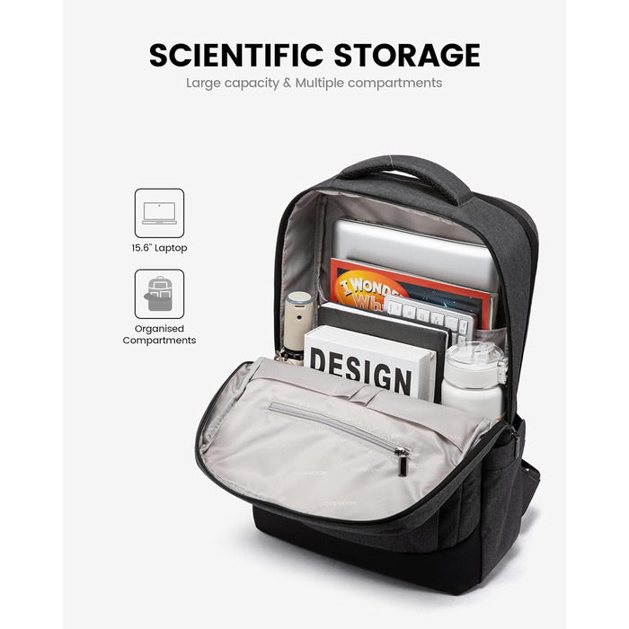 LOVEVOOK Рюкзак чоловічий великий, для ноутбука 17 дюймів, ділова сумка, рюкзак для роботи, шкільний рюкзак, водонепроникний, туристичний рюкзак, чоловічий, повсякденний, для офісу, роботи, подорожей, навчання (15.6 дюймів, Темно-сірий)