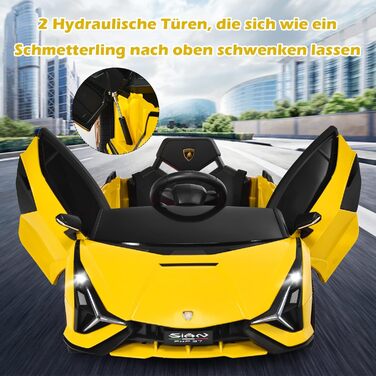 Дитячий електромобіль Lamborghini 12V з пультом, ременем безпеки, світлом, музикою і сигналом, жовтий – електрокар для дітей від 3 років