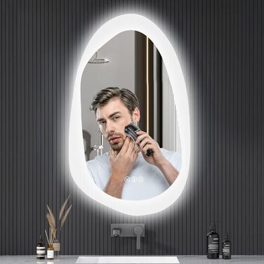 Дзеркало для ванної кімнати YOLEO з підсвічуванням 90x70 см, LED дзеркало з переднім та заднім освітленням, дзеркало з пам'яттю, 3 регульовані кольори світла, антизапар, (100L x 66B cm)