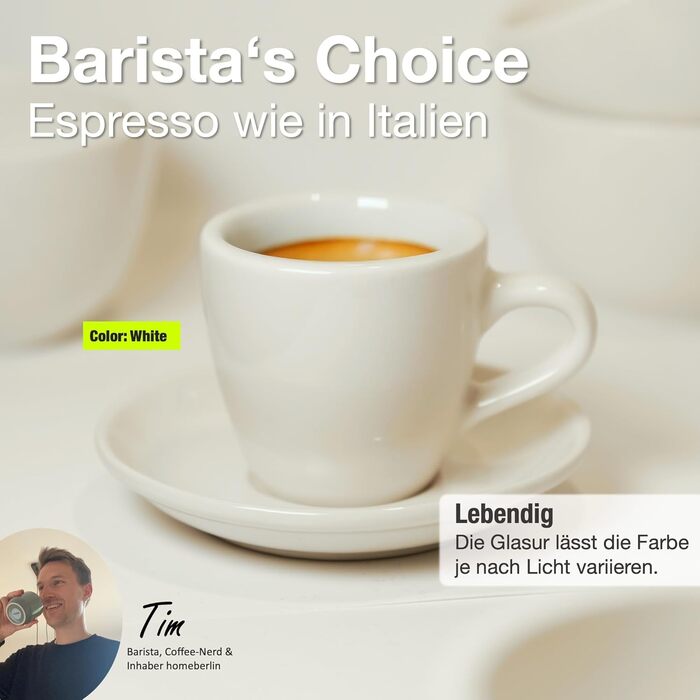 HOMEBERLIN® Barista Pro: Набір еспресо-чашок (4 шт.) 80 мл - Преміум якість, ручна робота, з підставками