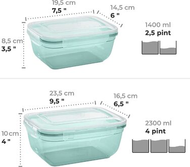 Набір банок для зберігання продуктів Grizzly 4 (0,4 л, 0,8 л, 1,4 л, 2,3 л), прямокутної форми, пластикові, 100 повітря / вода, придатні для використання в мікрохвильовій печі