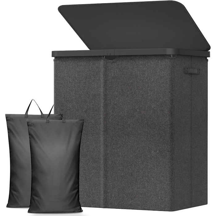 Кошик для білизни з кришкою Lifewit, великий кошик для білизни з пластиковим каркасом, складний, 145л, темно-сірий