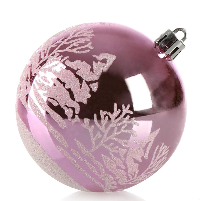 Різдвяні кульки, небиткі, пластикові, ялинкові прикраси, підвіски (48 шт. - 08 см, рожеві), 24 шт.