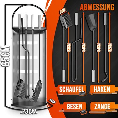 Набір камінне приладдя KESSER® 5 предметів | Сучасний дизайн, з покриттям, високоякісна камінна гарнітура | Besen, Schaufel, Schürhaken, Zange, Ständer mit Sichtschutz Edelstahl (Silver)
