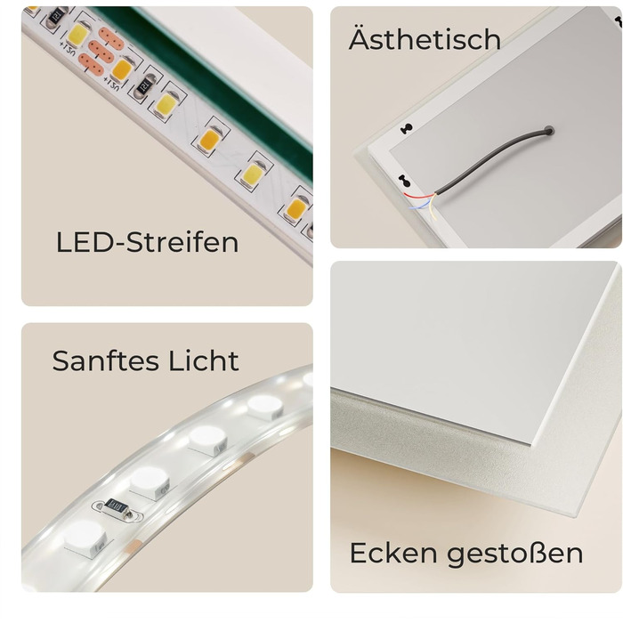 Дзеркало для ванної кімнати з підсвічуванням LED 120x60 см, велике, диммер, сенсорний вимикач, вертикальна/горизонтальна монтаж, 6500K (холодне біле світло)