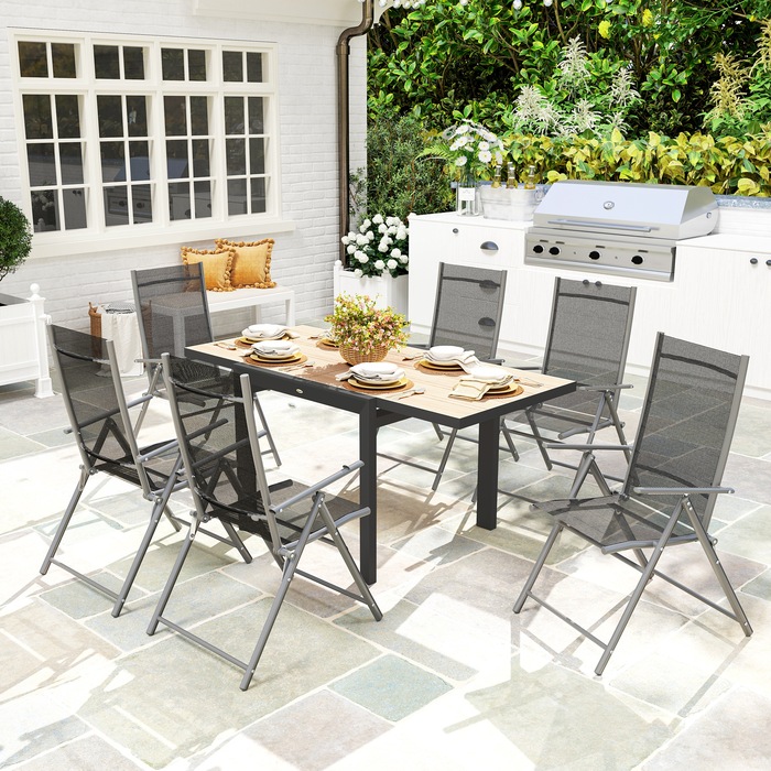 Розсувний алюміній Outsunny Garden Table 80/160x80 см Атмосферостійкий балконний стіл Нековзний фуршетний стіл Кемпінговий стіл на 6 осіб Стіл для патіо Відкритий обідній стіл для саду, патіо Балкон з натурального дерева