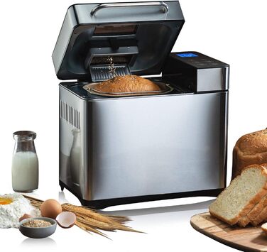 Хлібопічка Meykey Backmeister з 19 програмами для ваги хліба 500-1000 г, 710 Вт, функцією хронометражу 15 годин, функцією збереження тепла, оглядовим вікном і світлодіодним екраном