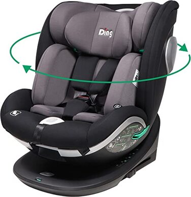 Дитяче автокрісло Ding Mace i-Size 0-36 кг з основою Isofix, обертається на 360 градусів, чорний/сірий DI-111917