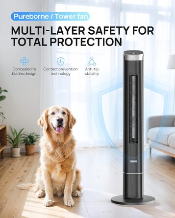 Турбовентилятор Leiser з осциляцією 90°, Wi-Fi, пульт, 4 швидкості, 4 режими, таймер 12 год, чорний, 102 см