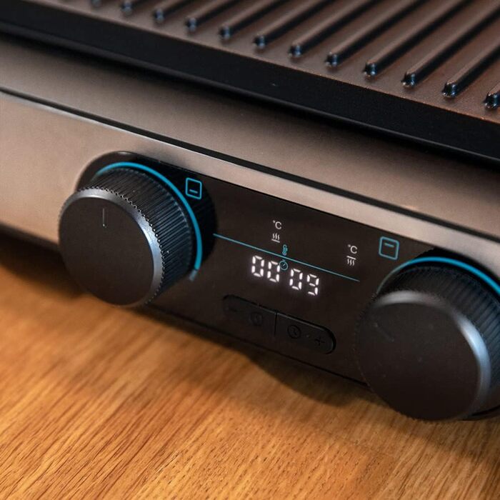 Електричний гриль Cecotec Rock'nGrill Dual 2000W з незалежним регулюванням температури, знімні антипригарні пластини, відкривання на 180°